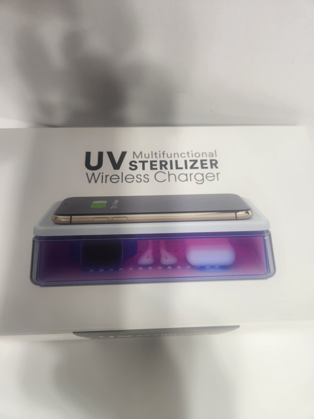 UV Multifunctional Sterilizer Wireless Charger - White with Purple Tray - Picture 10 of 12